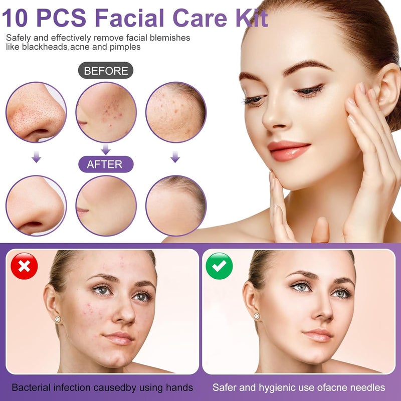 Baxrou Pimple Popper Tool Kit,10 Pcs Professional Blackhead Remover Comedones Extractor for Easy Removal for Pimples,Blackheads,Zit Removing, Facial and Nose, Acne Removal Kit with Metal Box (Black) - Image 5